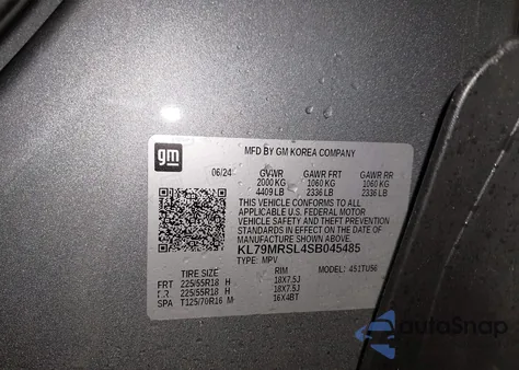 2025 Chevrolet Trailblazer Awd Lt из США, поврежденный, VIN KL79MRSL4SB045485